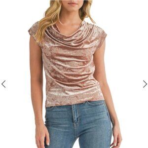 NWOT Lush Cowl Neck Cap Sleeve Crushed Velvet Top Mauve Pink Size Small